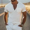 Men's Casual Skin-friendly Slim Fit Henley Collar Short-sleeved T-shirt 05420228K sold by Manly