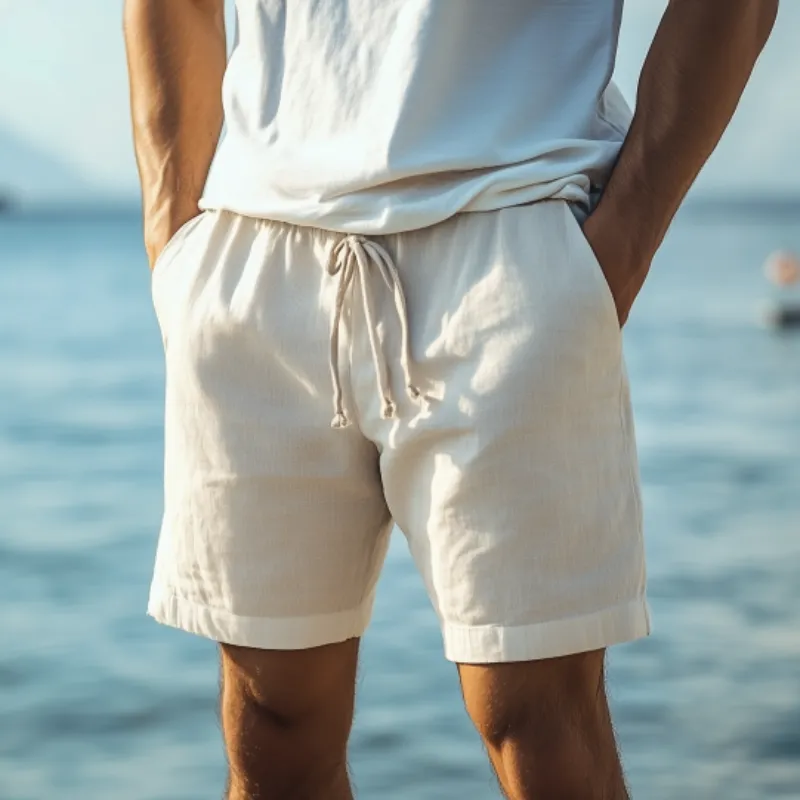 Men's Casual Elastic Waist Cotton and Linen Beach Shorts 60932798K sold by Manly product image thumbnail 3