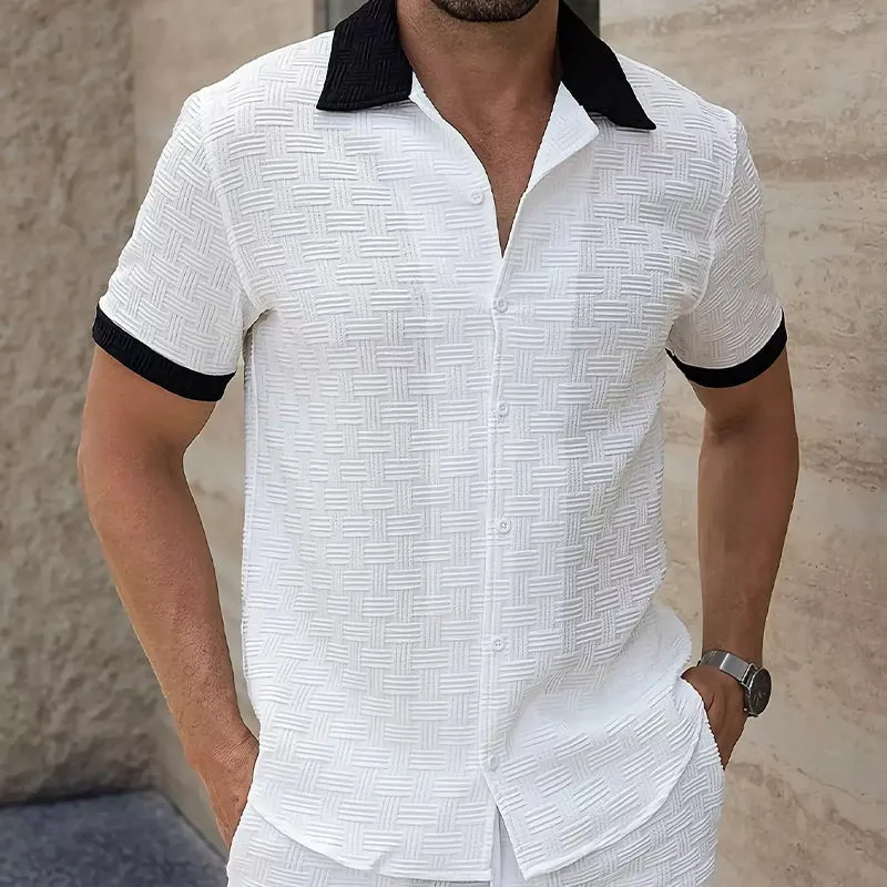 Men's Casual White Jacquard Short-sleeved Shirt 19722716U sold by Manly product image thumbnail 2