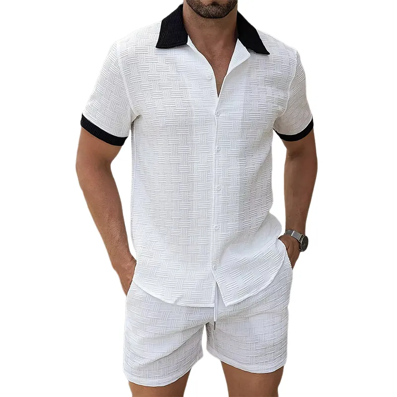 Men's Casual White Jacquard Short-sleeved Shirt 19722716U sold by Manly product image thumbnail 3