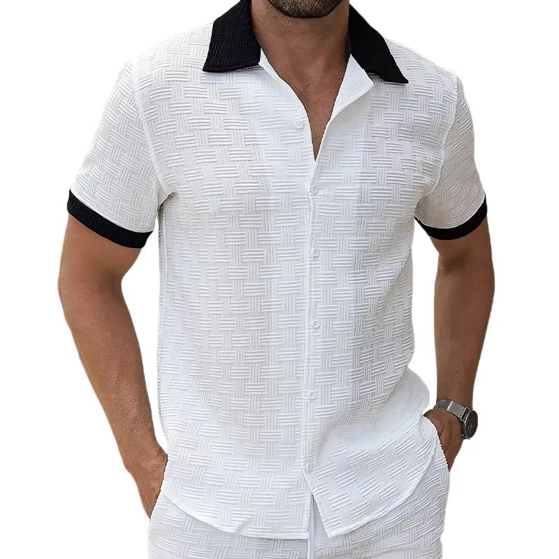 Men's Casual White Jacquard Short-sleeved Shirt 19722716U sold by Manly