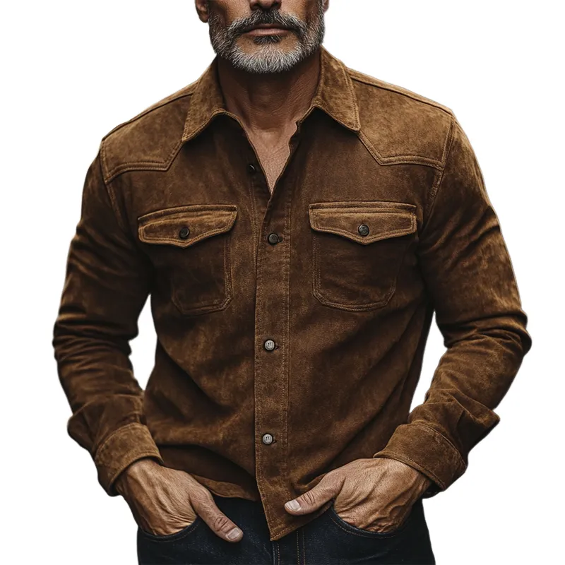 Men's Vintage Brown Suede Long Sleeve Shirt 12649144U sold by Manly