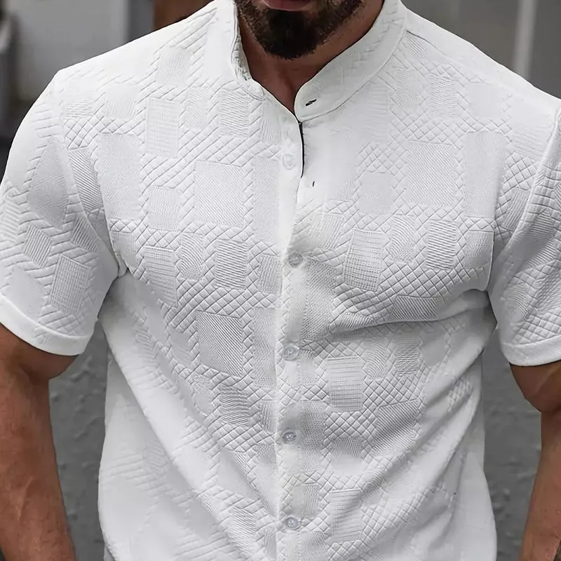 Men's Casual White Jacquard Short-sleeved Shirt 65542737U sold by Manly product image thumbnail 3