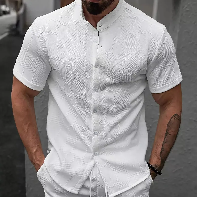 Men's Casual White Jacquard Short-sleeved Shirt 65542737U sold by Manly product image thumbnail 2