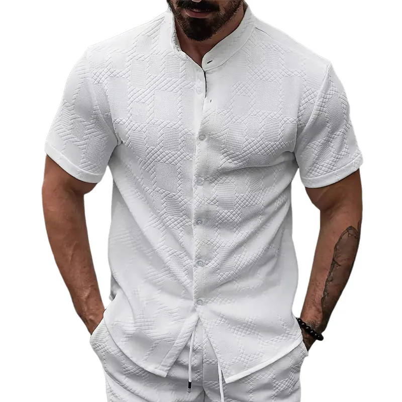 Men's Casual White Jacquard Short-sleeved Shirt 65542737U sold by Manly