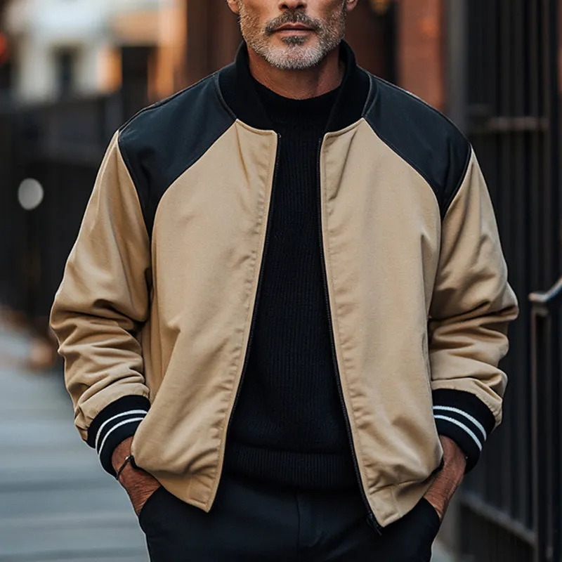 Men's Retro Black Camel Colorblock Zipper Baseball Jacket 26399305U sold by Manly product image thumbnail 3