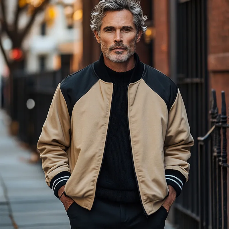 Men's Retro Black Camel Colorblock Zipper Baseball Jacket 26399305U sold by Manly product image thumbnail 2