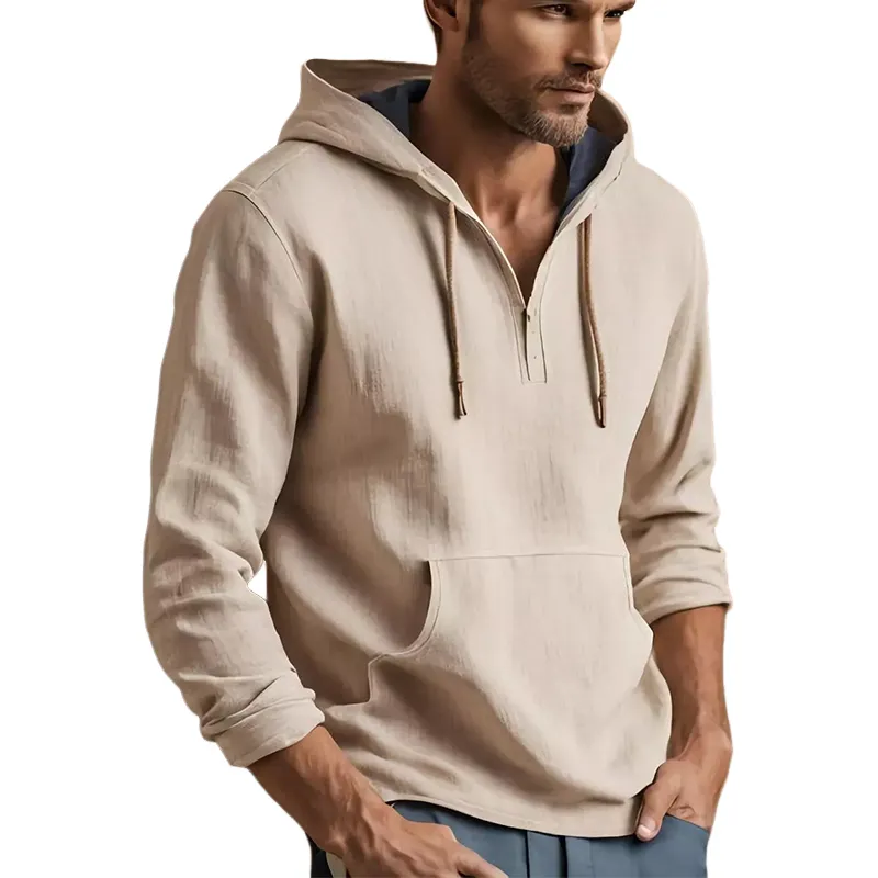 Men's Casual Apricot Cotton and Linen Hoodie 48827029U sold by Manly