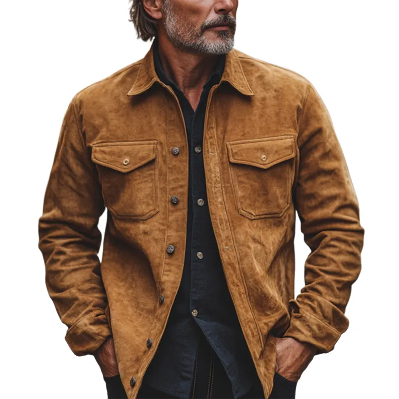 Men's Vintage Khaki Suede Long Sleeve Shirt 96681037U sold by Manly