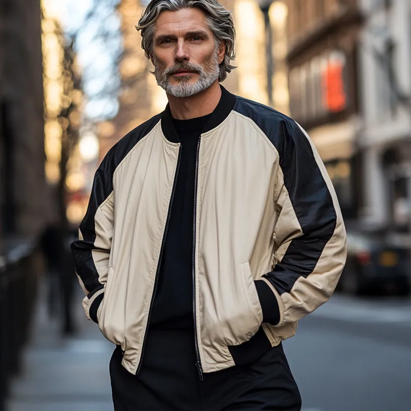 Men's Retro Black Camel Colorblock Zipper Baseball Jacket 25166445U sold by Manly product image thumbnail 2