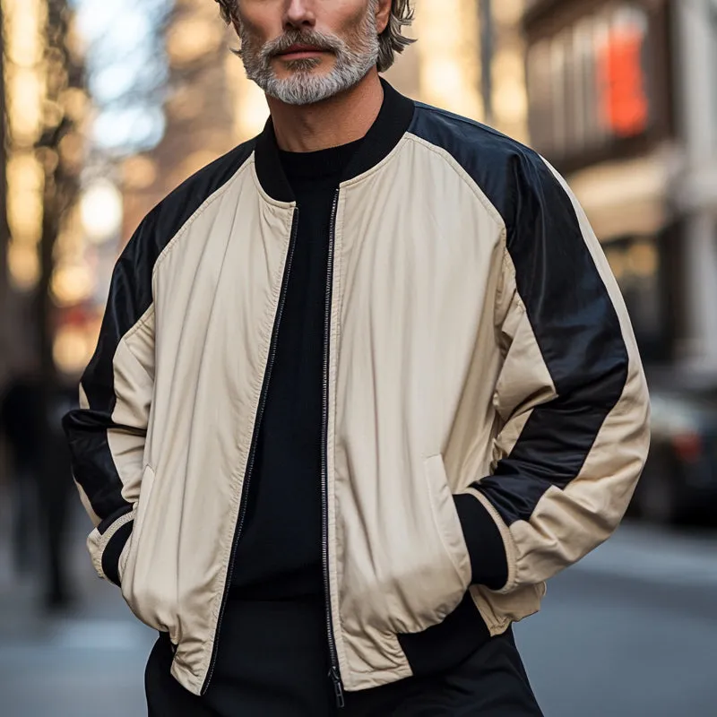 Men's Retro Black Camel Colorblock Zipper Baseball Jacket 25166445U sold by Manly product image thumbnail 3