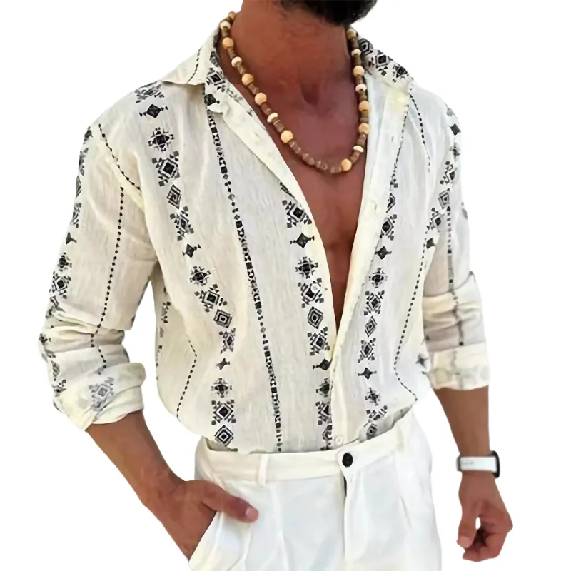 Men's Hawaiian Print Lapel Long Sleeve Shirt 07019990X sold by Manly