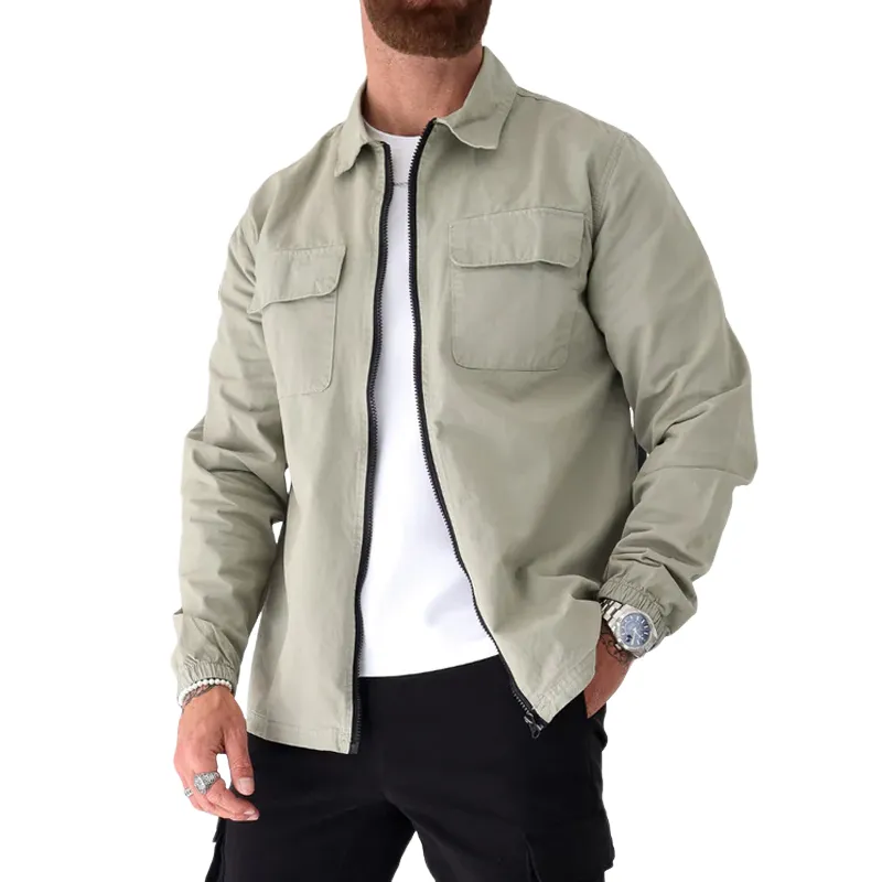 Men's Solid Color Cotton Lapel Chest Pocket Zipper Shirt 37738374Z sold by Manly