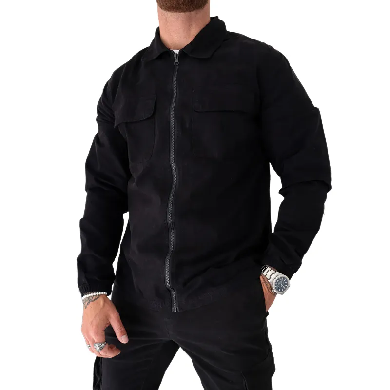 Men's Solid Color Cotton Lapel Chest Pocket Zipper Shirt 11484167Z sold by Manly