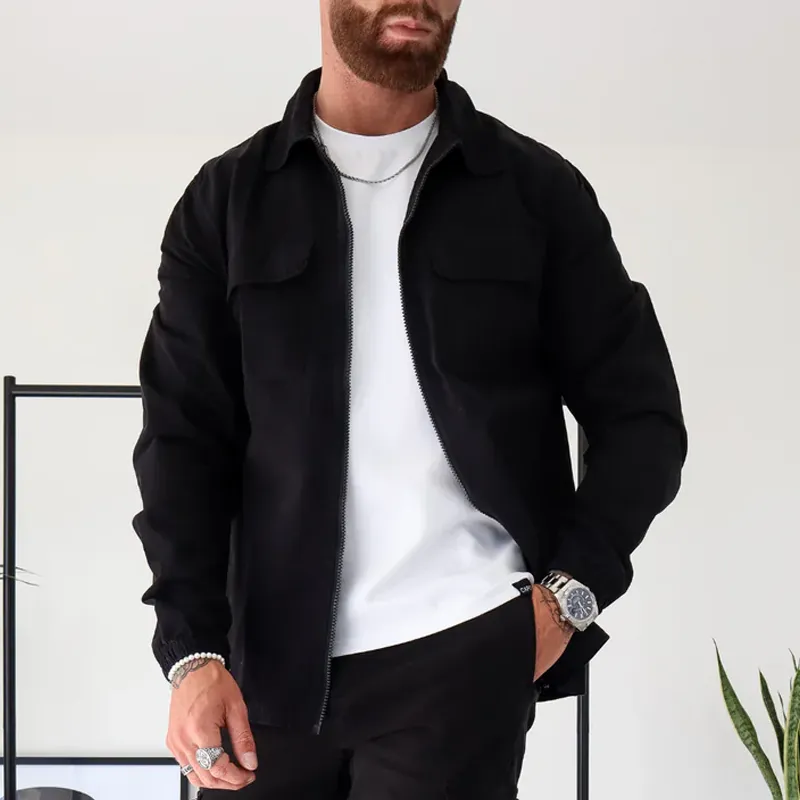 Men's Solid Color Cotton Lapel Chest Pocket Zipper Shirt 11484167Z sold by Manly product image thumbnail 3