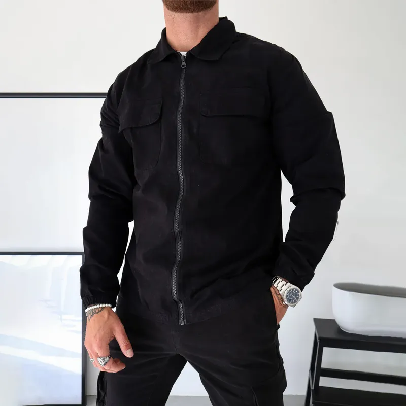 Men's Solid Color Cotton Lapel Chest Pocket Zipper Shirt 11484167Z sold by Manly product image thumbnail 2