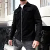 Men's Solid Color Suede Lapel Chest Pocket Zipper Jacket 37068313Z sold by Manly