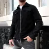 Men's Solid Color Suede Lapel Chest Pocket Zipper Jacket 37068313Z sold by Manly