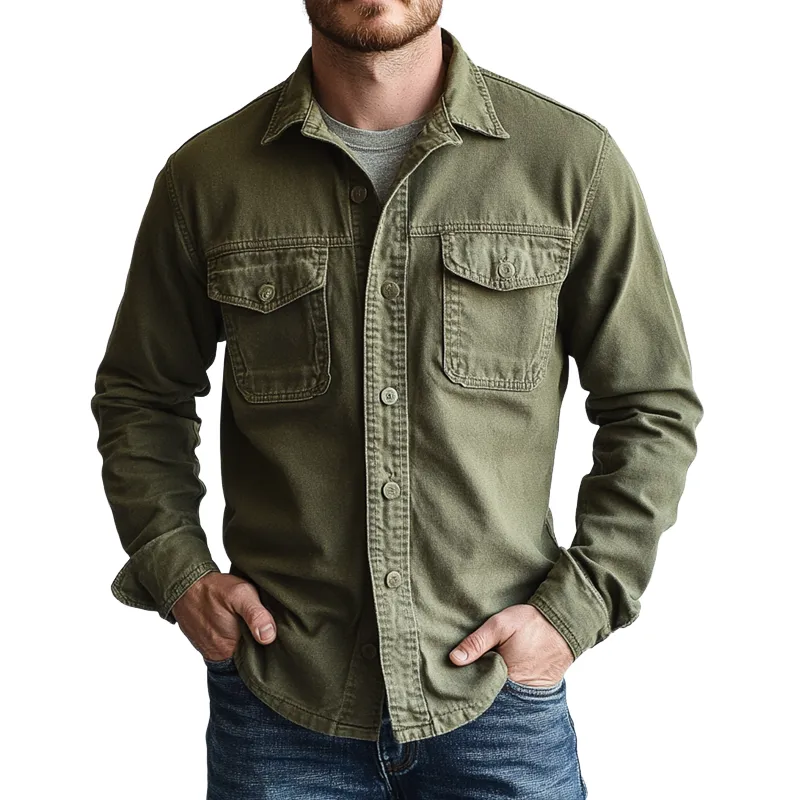 Men's Solid Color Lapel Single Breasted Cargo Jacket 41540648Z sold by Manly
