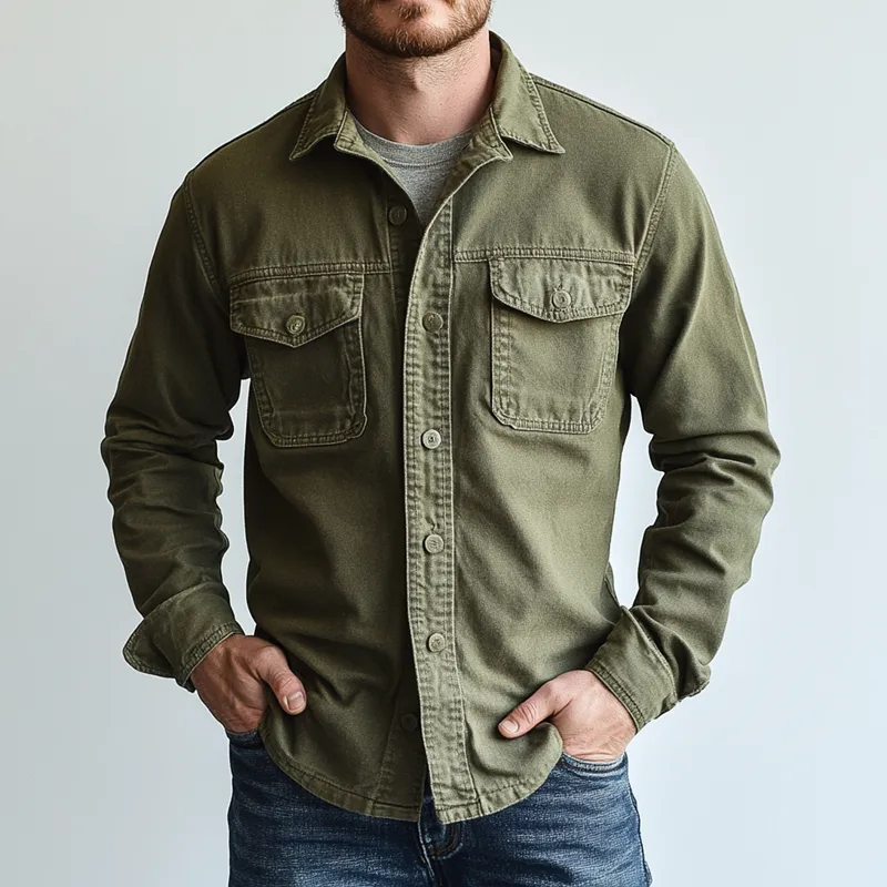 Men's Solid Color Lapel Single Breasted Cargo Jacket 41540648Z sold by Manly product image thumbnail 2
