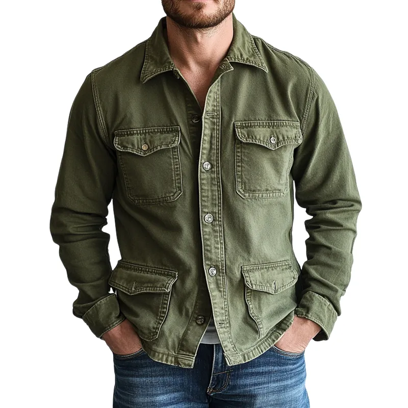 Men's Solid Color Lapel Single Breasted Cargo Jacket 21388957Z sold by Manly