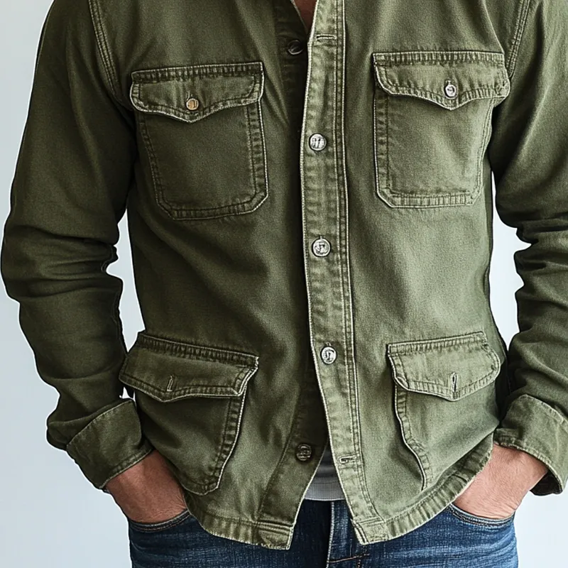 Men's Solid Color Lapel Single Breasted Cargo Jacket 21388957Z sold by Manly product image thumbnail 3