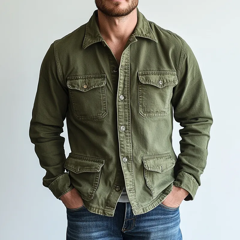 Men's Solid Color Lapel Single Breasted Cargo Jacket 21388957Z sold by Manly product image thumbnail 2
