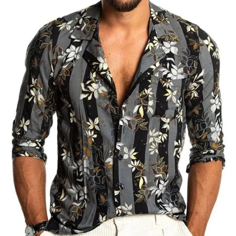 Men's Fashion Casual Slim Fit Vintage Printed Chiffon Long Sleeve Shirt 19228789K sold by Manly product image thumbnail 2