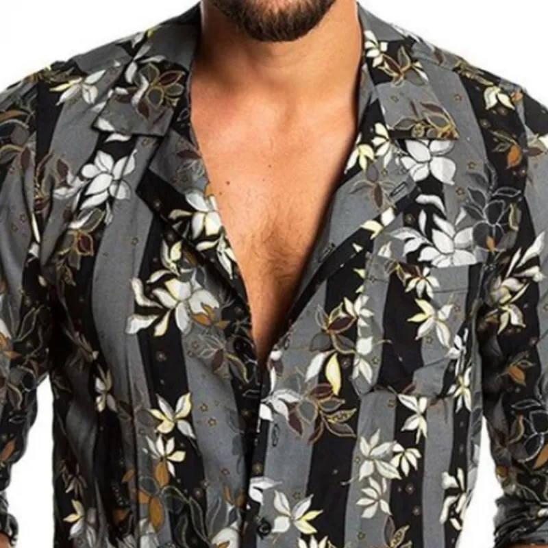 Men's Fashion Casual Slim Fit Vintage Printed Chiffon Long Sleeve Shirt 19228789K sold by Manly product image thumbnail 3