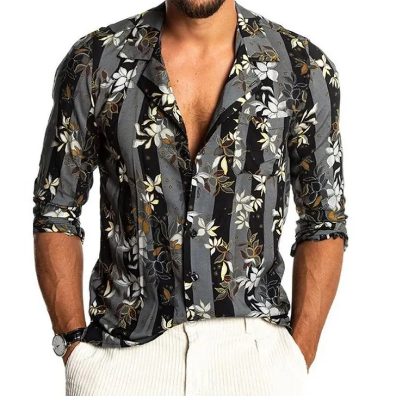 Men's Fashion Casual Slim Fit Vintage Printed Chiffon Long Sleeve Shirt 19228789K sold by Manly
