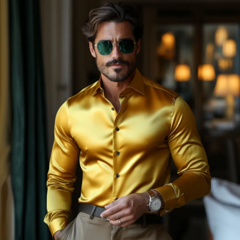 Men's Classic Business Basic Slim Fit Satin Long Sleeve Shirt 77751559K sold by Manly product image thumbnail 3