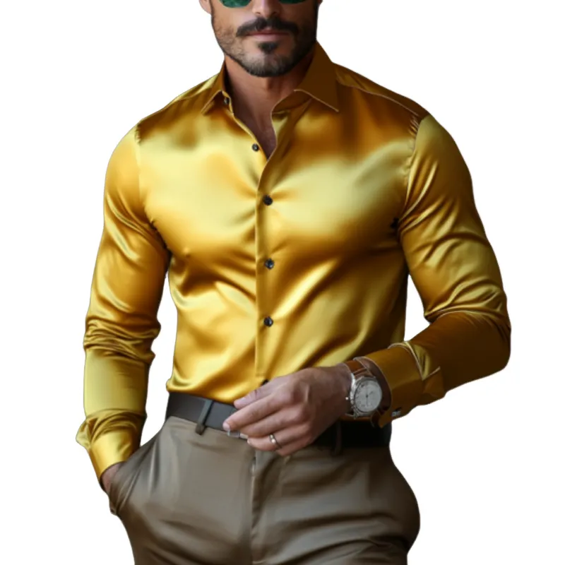 Men's Classic Business Basic Slim Fit Satin Long Sleeve Shirt 77751559K sold by Manly