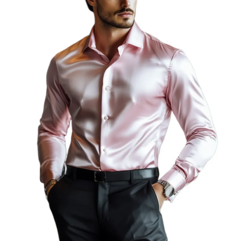 Men's Classic Business Slim Fit Satin Long Sleeve Shirt 95797025K sold by Manly