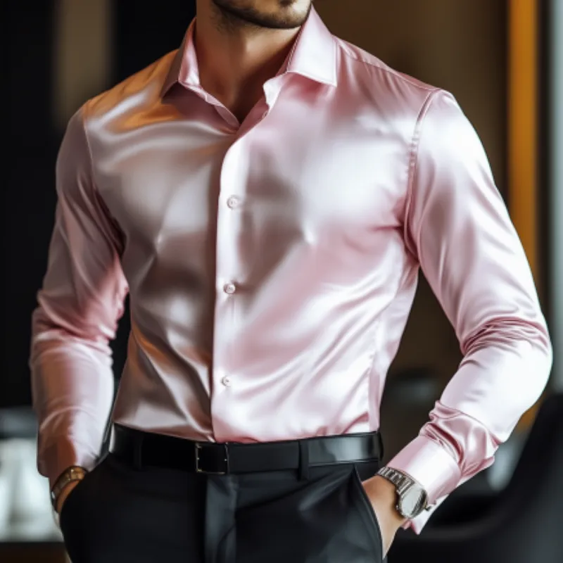 Men's Classic Business Slim Fit Satin Long Sleeve Shirt 95797025K sold by Manly product image thumbnail 4
