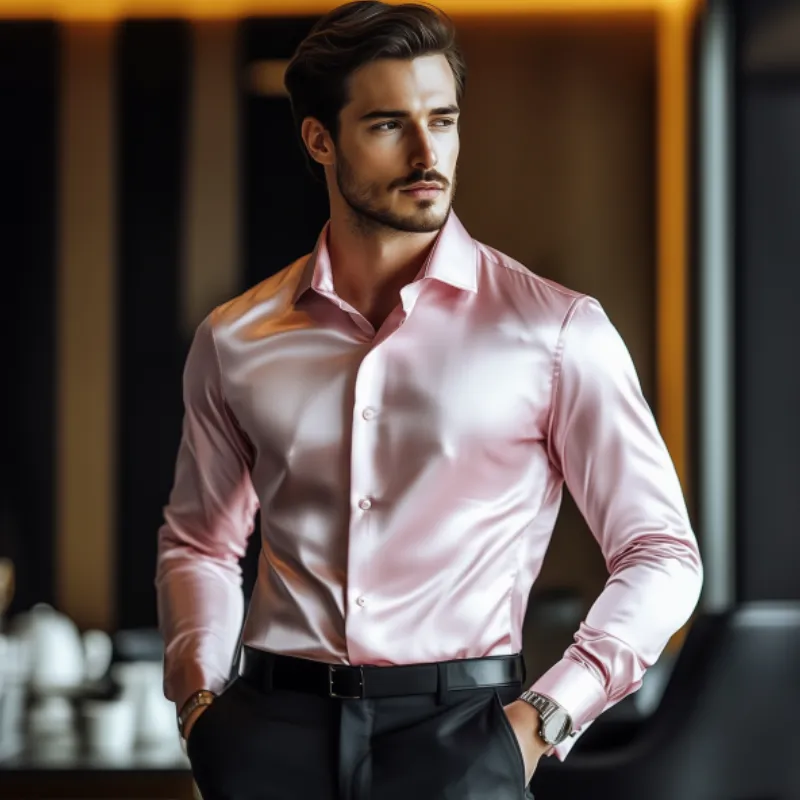 Men's Classic Business Slim Fit Satin Long Sleeve Shirt 95797025K sold by Manly product image thumbnail 3