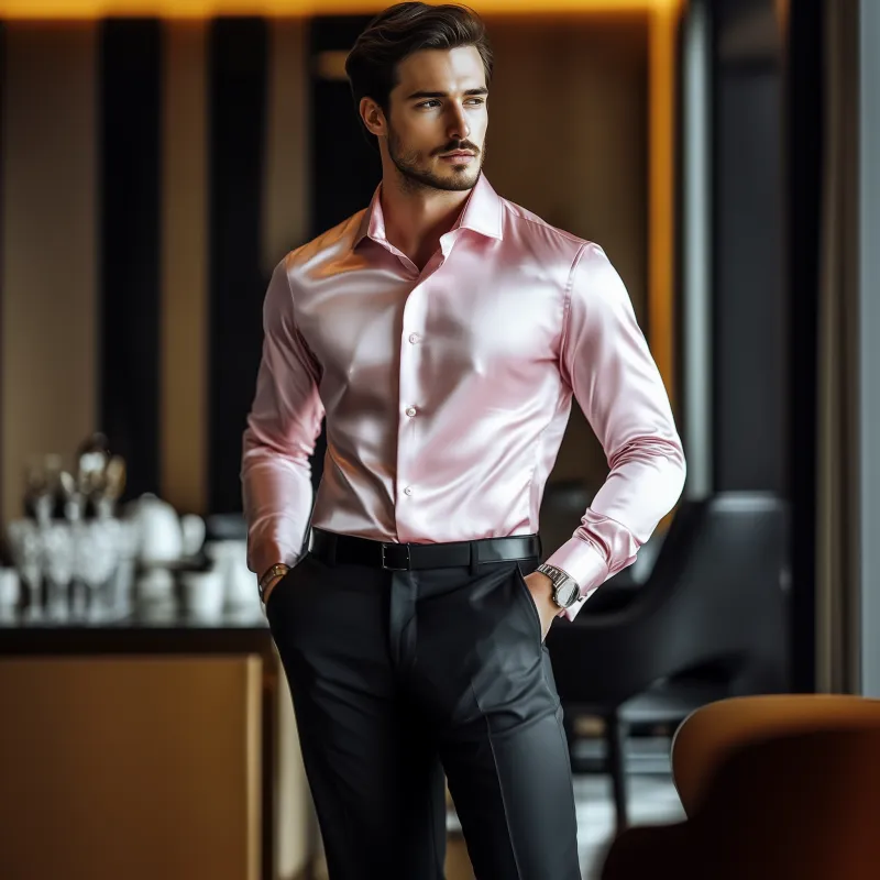 Men's Classic Business Slim Fit Satin Long Sleeve Shirt 95797025K sold by Manly product image thumbnail 2