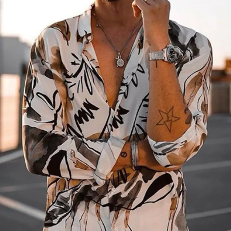 Men's Fashion Casual Art Print Chiffon Long Sleeve Shirt 15604158K sold by Manly product image thumbnail 3