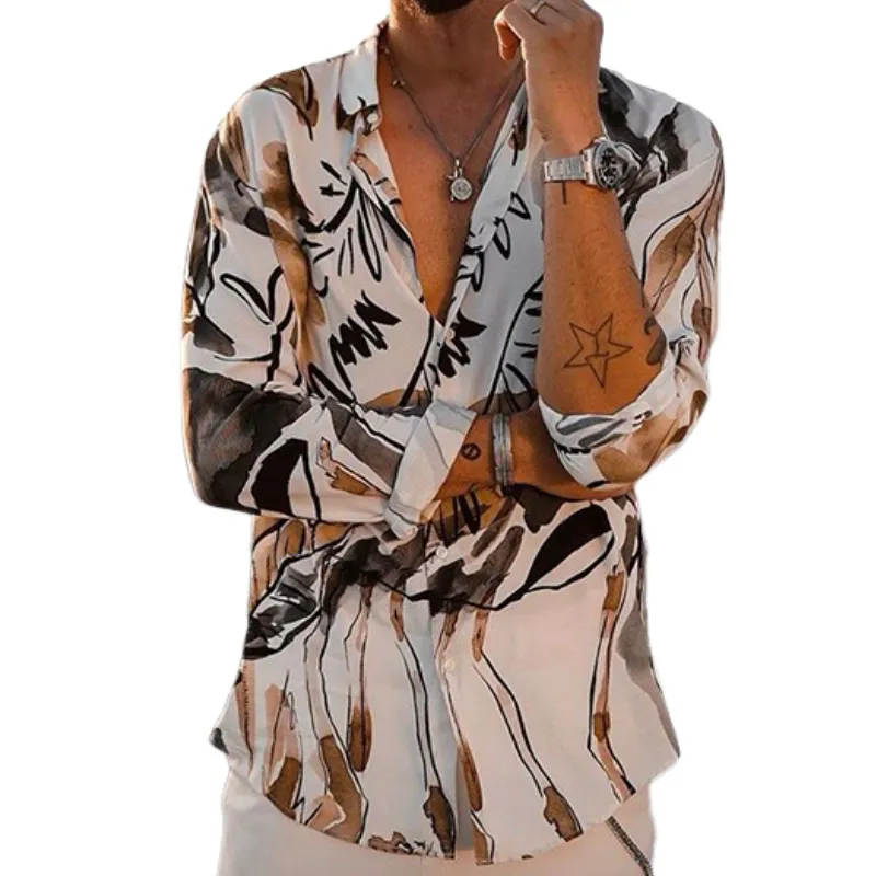 Men's Fashion Casual Art Print Chiffon Long Sleeve Shirt 15604158K sold by Manly product image thumbnail 2