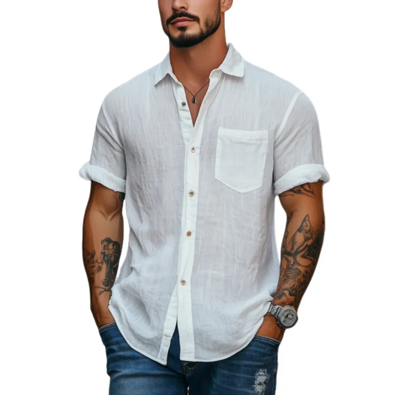 Men's Classic Casual Skin-friendly Silk Cotton Short-sleeved Shirt 47916766K sold by Manly