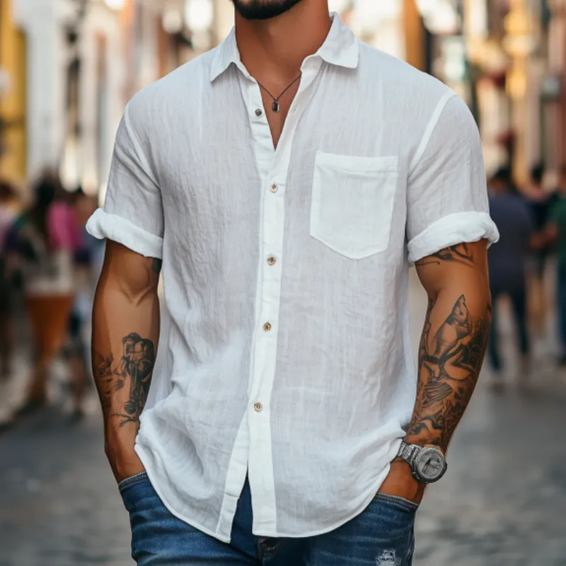 Men's Classic Casual Skin-friendly Silk Cotton Short-sleeved Shirt 47916766K sold by Manly product image thumbnail 3