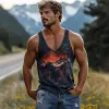 Men's Casual American Retro Yellowstone Park Series Printed Cotton Tank Top 92138881K sold by Manly