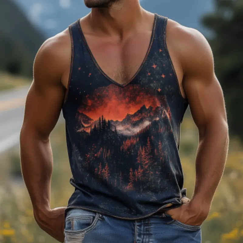 Men's Casual American Retro Yellowstone Park Series Printed Cotton Tank Top 92138881K sold by Manly product image thumbnail 4