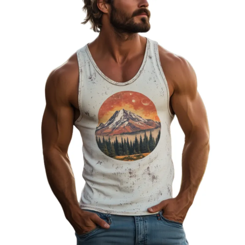 Men's American Retro Casual Yellowstone Park Series Printed Cotton Tank Top 91700452K sold by Manly