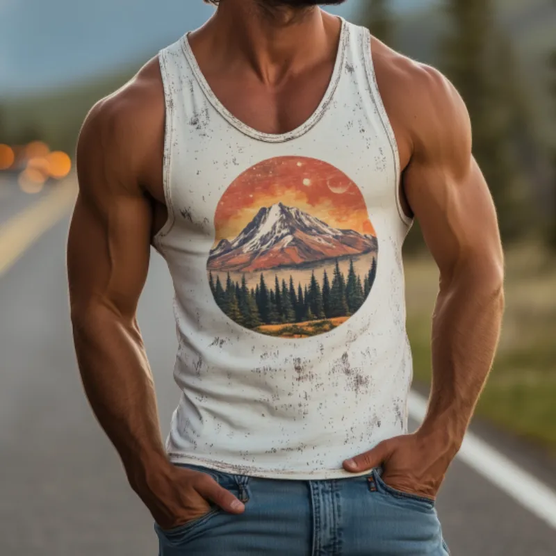 Men's American Retro Casual Yellowstone Park Series Printed Cotton Tank Top 91700452K sold by Manly product image thumbnail 3