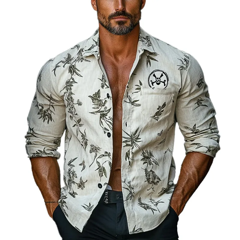 Men's Pirate Print Lapel Long Sleeve Shirt 95862617X sold by Manly