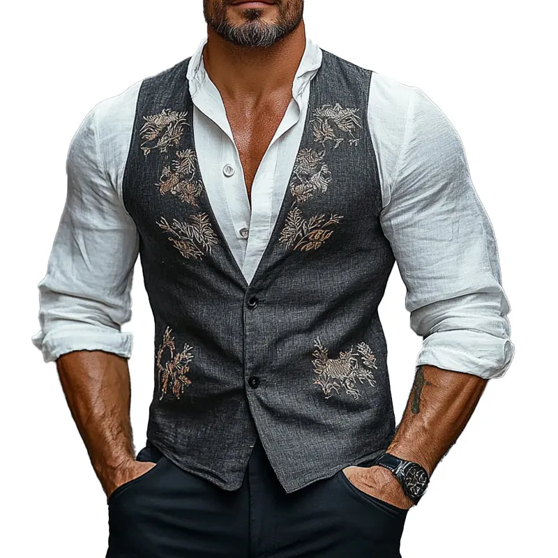 Men's Vintage Floral Embroidered Vest 40008066X sold by Manly