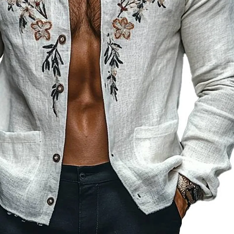 Men's Vintage Floral Embroidery Long Sleeve Light Jacket 10656738X sold by Manly product image thumbnail 3