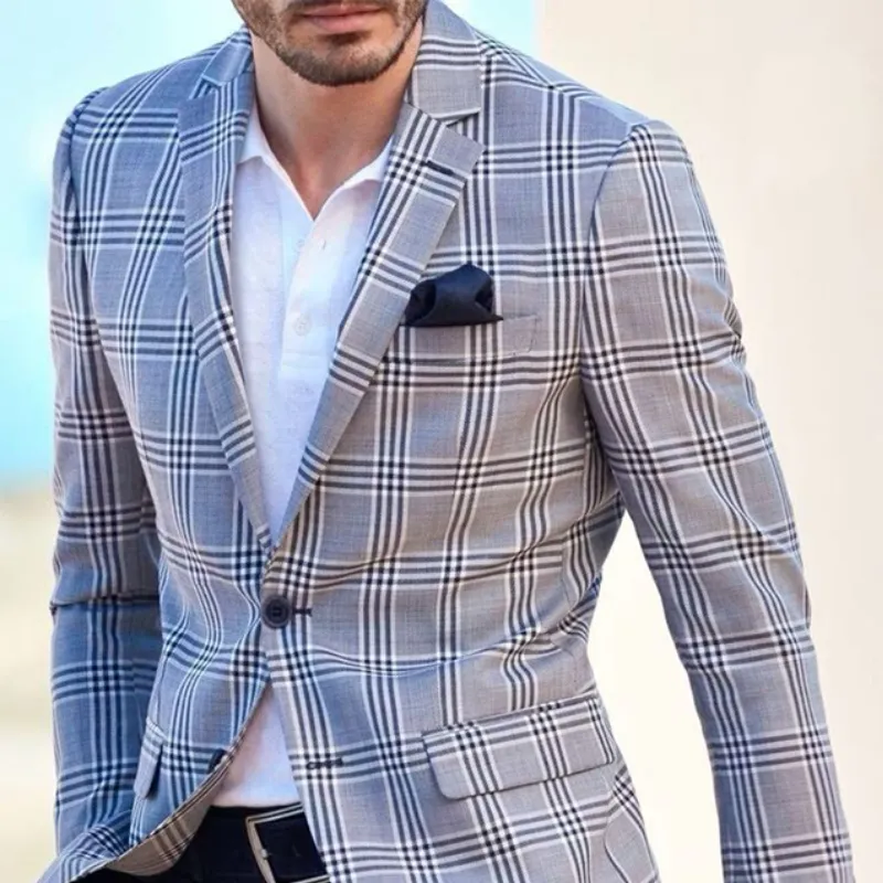 Men's Classic Fashion Casual Single-breasted Plaid Slim-fit Blazer 04513642K sold by Manly product image thumbnail 2