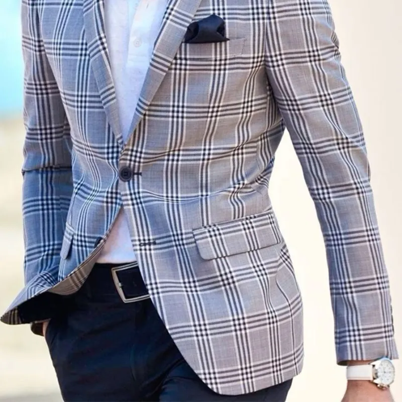 Men's Classic Fashion Casual Single-breasted Plaid Slim-fit Blazer 04513642K sold by Manly product image thumbnail 3