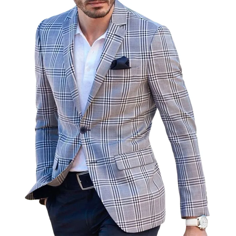 Men's Classic Fashion Casual Single-breasted Plaid Slim-fit Blazer 04513642K sold by Manly